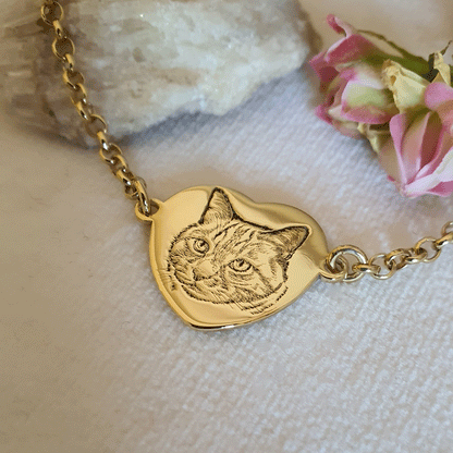 Bracciale cane personalizzato ritratto - Bracciale con catena e ciondolo cuore