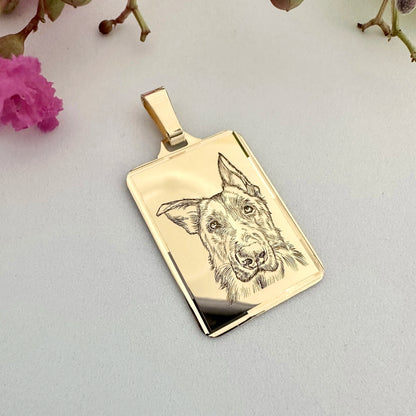 ciondolo rettangolare in oro 18 kt giallo o bianco - personalizzato con ritratto
