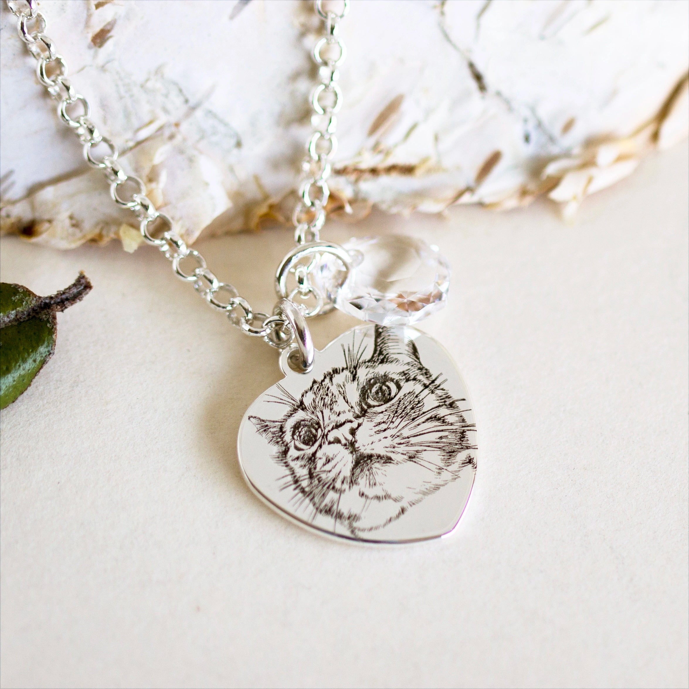 Vintage Collana Con Ciondolo A Cuore In Pietra Naturale E Gattino Antico – Catena Acciaio, Gioiello Donna E Ragazza