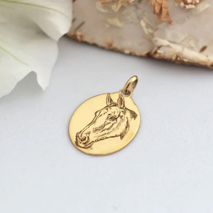 Ciondolo Personalizzato Aimale Oro 18K con ritratto del tuo cavallo o altro animale domestico