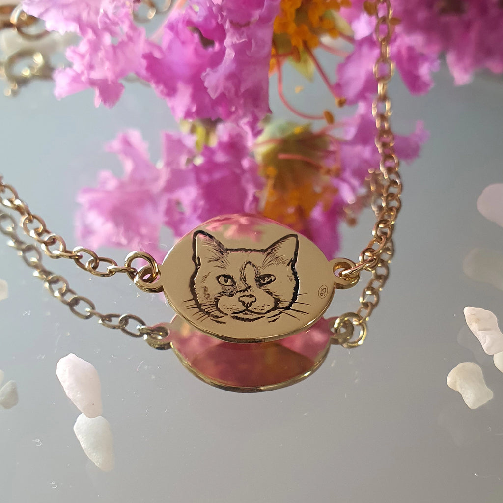 Bracciale gatto personalizzato  ciondolo tondo - Petsoul Jewelry