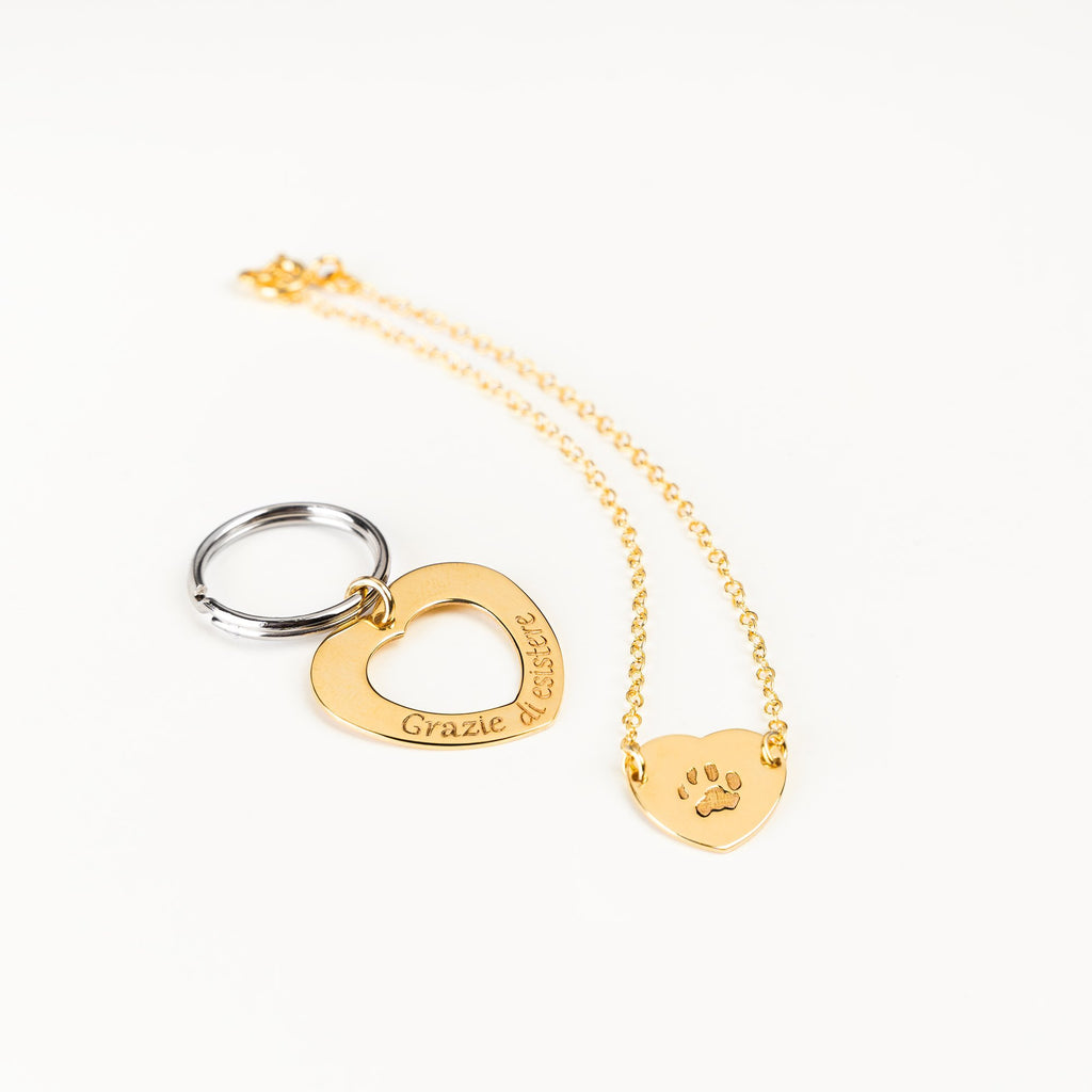 Gioiello donna argento Personalizzato con stampa zampa cane o gatto - Oro /  Cuore / 17-19 cm - Petsoul Jewelry